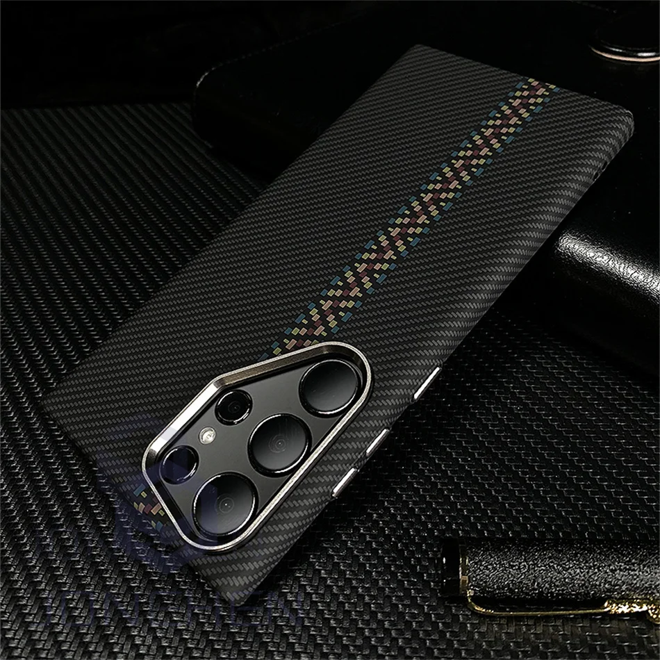 Color: Lemon yellow, Material: PC - Carbon Fibre 3D Relief For MagSafe Case For Samsung Galaxy S24 Ultra S23 Plus Wireless Charge Hard PC Shockproof Magnetic Cover