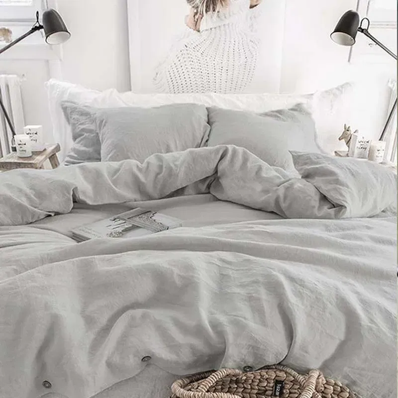 Color: Light Grey, Size: 200X230cm - 100% French Linen Natural Duvet Cover Soft Comfortable Quilt Comforter Cover Queen Durable Healthy Home Textiles Bedding