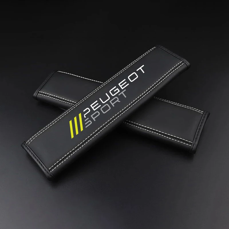 Color Name: Beige - 2Pcs Car Seat Belt Leather Safety Belt Shoulder Covers For Peugeot 206 307 308 3008 207 208 407 508 2008 5008 107 106 205 4008