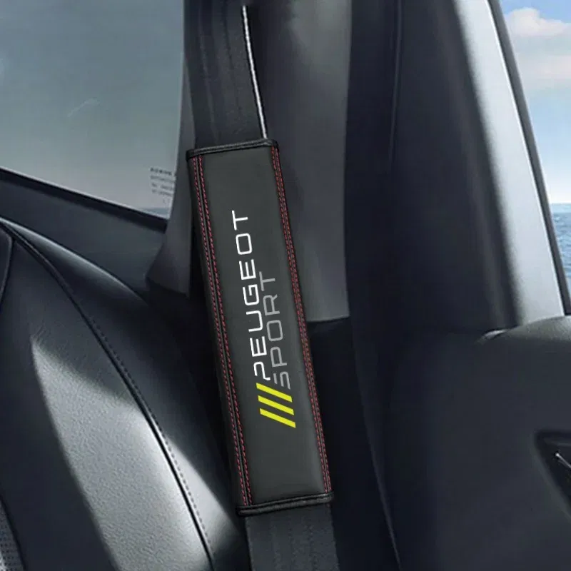 Color Name: Beige - 2Pcs Car Seat Belt Leather Safety Belt Shoulder Covers For Peugeot 206 307 308 3008 207 208 407 508 2008 5008 107 106 205 4008