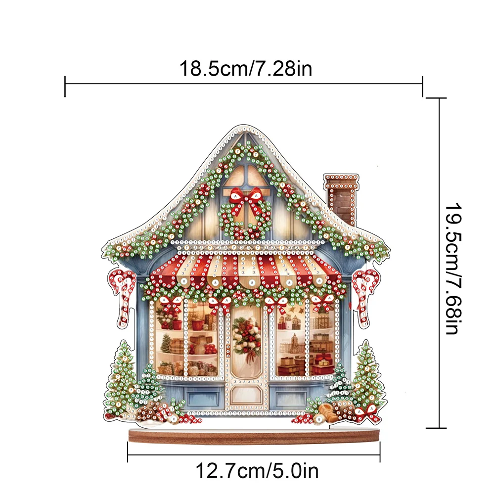 Wooden Diamond Painting Desktop Ornaments Kit Xmas Shop DIY Diamond Art Tabletop Decorations for Xmas Table Office Home Decor