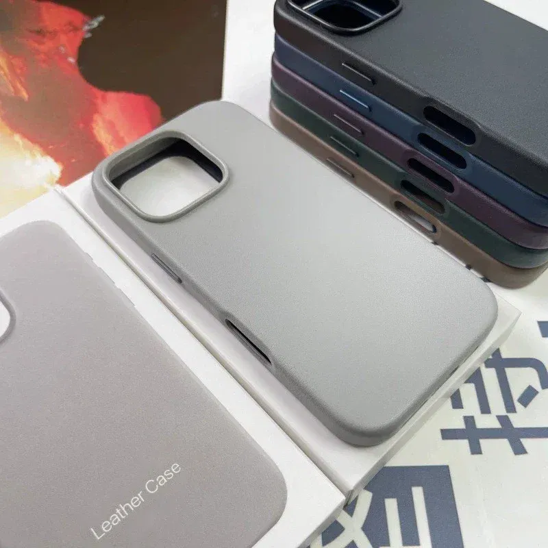 Material: ABS, Color: Brown - Original Apple Leather With Magsafe Case For iPhone 16 Pro Max 16 Plus Case Wireless Charging Magnetic Cover 16Pro With Box