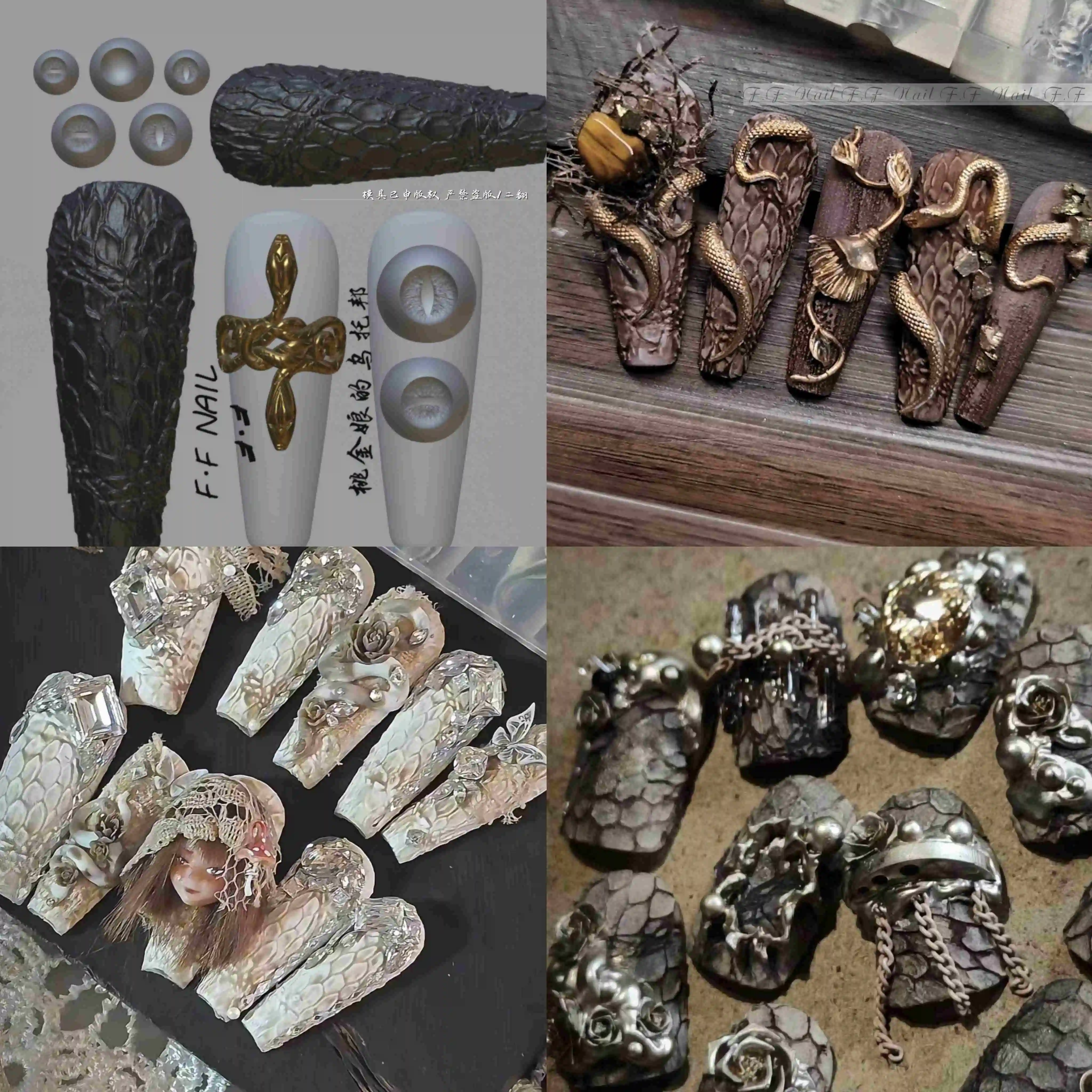 Color: Palegoldenrod - 1pc  Snake Flamingo Jellyfish Dragon Dtream 3D Acrylic Mold  Nail Art DIY  Silicone  Nail Art Templates Nails Mold