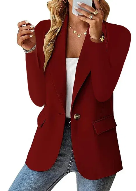 Color: Burgundy, Size: XXXL - Womens Spring Winter Down Full Long Sleeve Coat Autumn Blazer Button Outwear Suit Cardigan Female