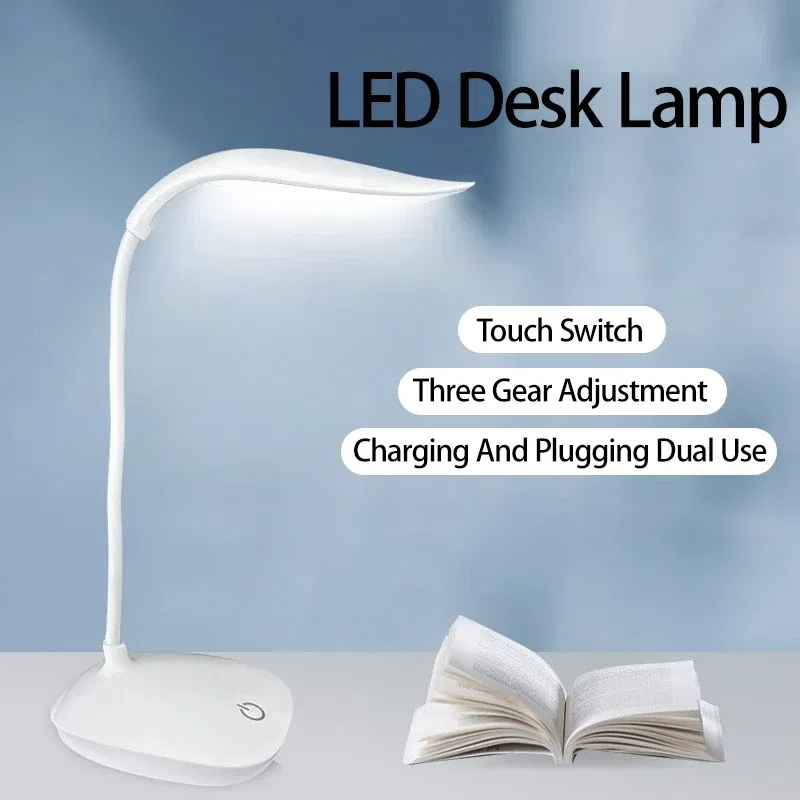 Body Color: WHITE - LED Reading Desk Lamp Portable Desk Lamp USB Charging Table Light Touch Dimming Learn Eye Protection Light Room Office Lighting