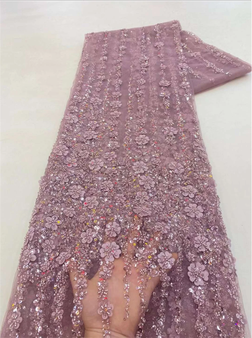 Color: Midnight Blue, Length: 5 yards, Width: 120cm - White African Beads Groom Tulle lace Fabric 2025 High Quality Sequins Embroidery French Tulle Laces For Nigeiran Party Dress