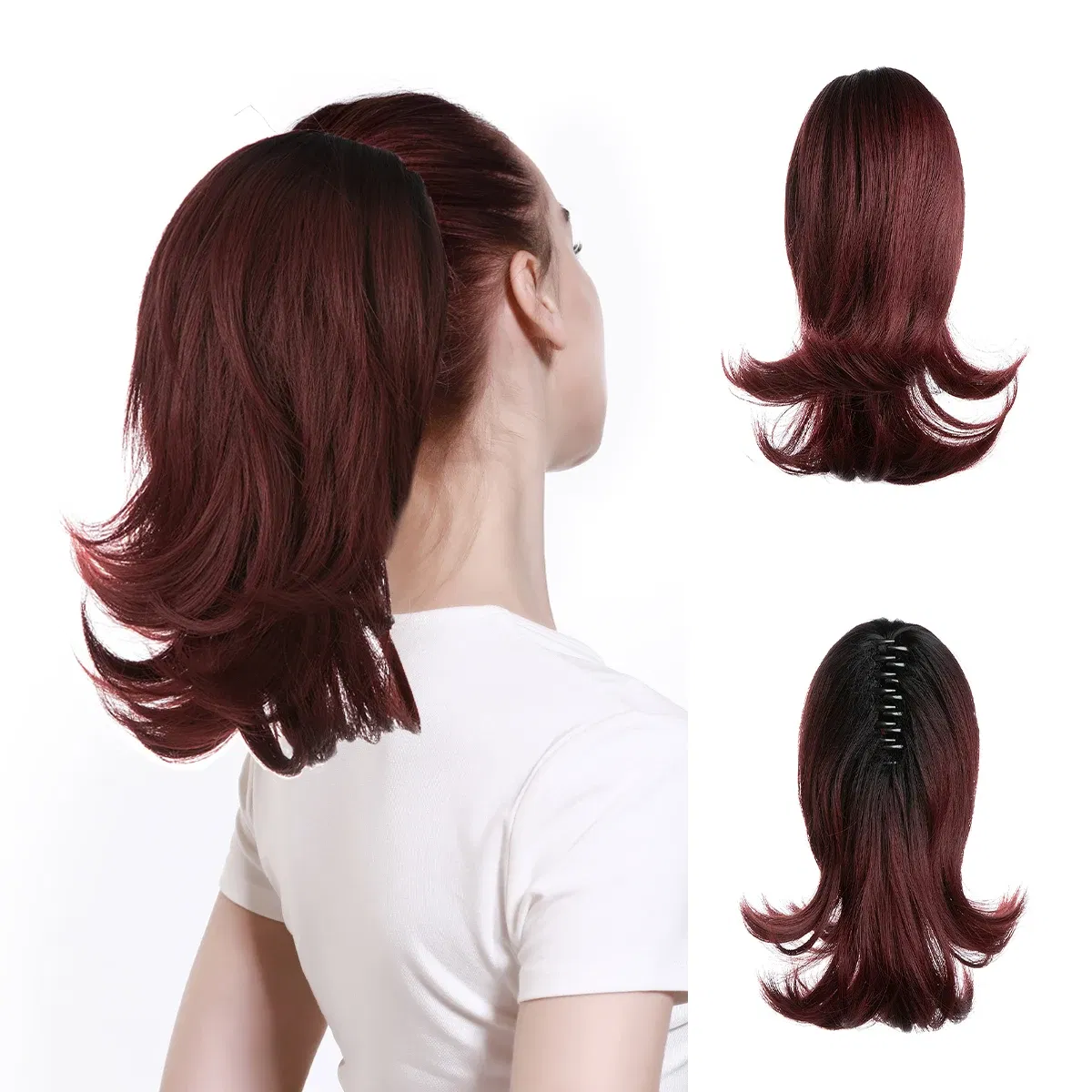 Color: T1B/613, Stretched Length: 12inches - Synthetic Claw Clip In Ponytail Hair Extensions Hairpiece Horse Tail Fake Hair Wavy Blonde False Pigtail With Elastic Band