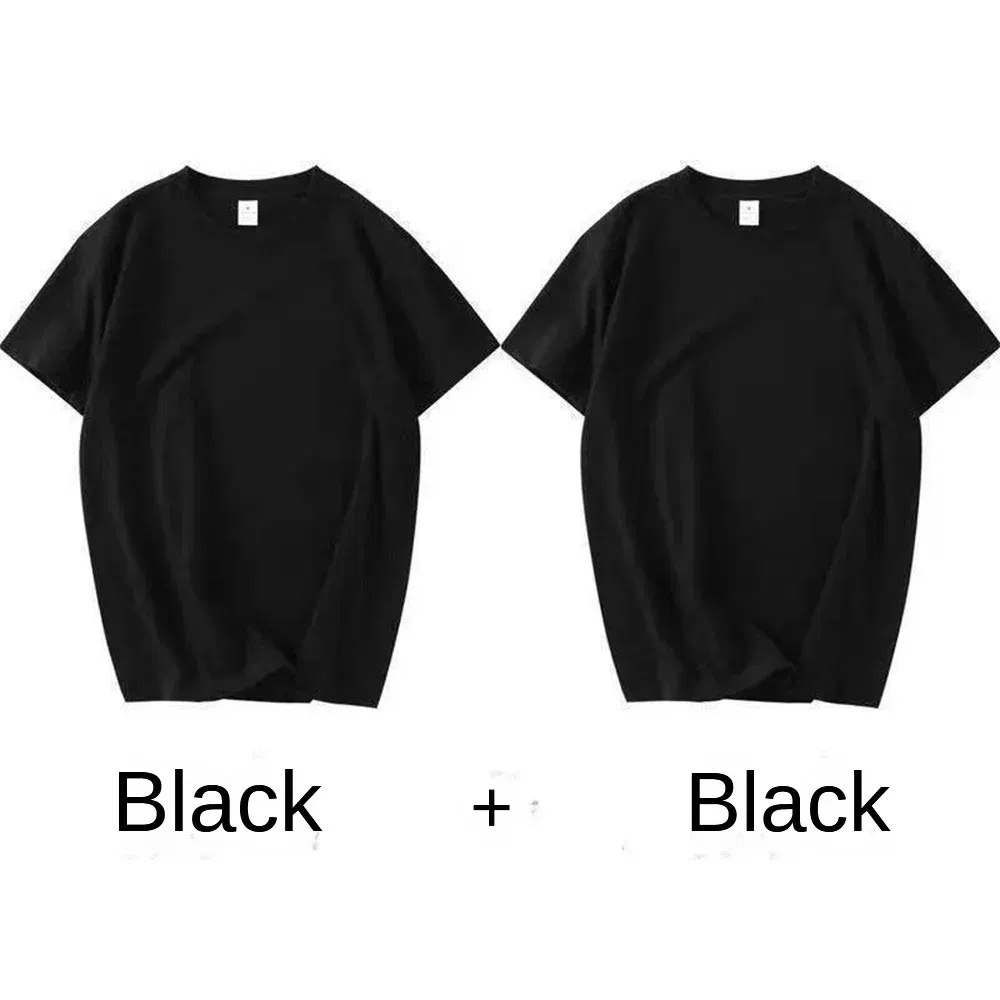 Color: black, Size: L, Sale by Pack: Pack of 2 - 2PCS 100% Cotton Solid T Shirts Men's and Women's Short Sleeve White Tees Casual Breathable Loose Round Neck T-shirt Couple Tops