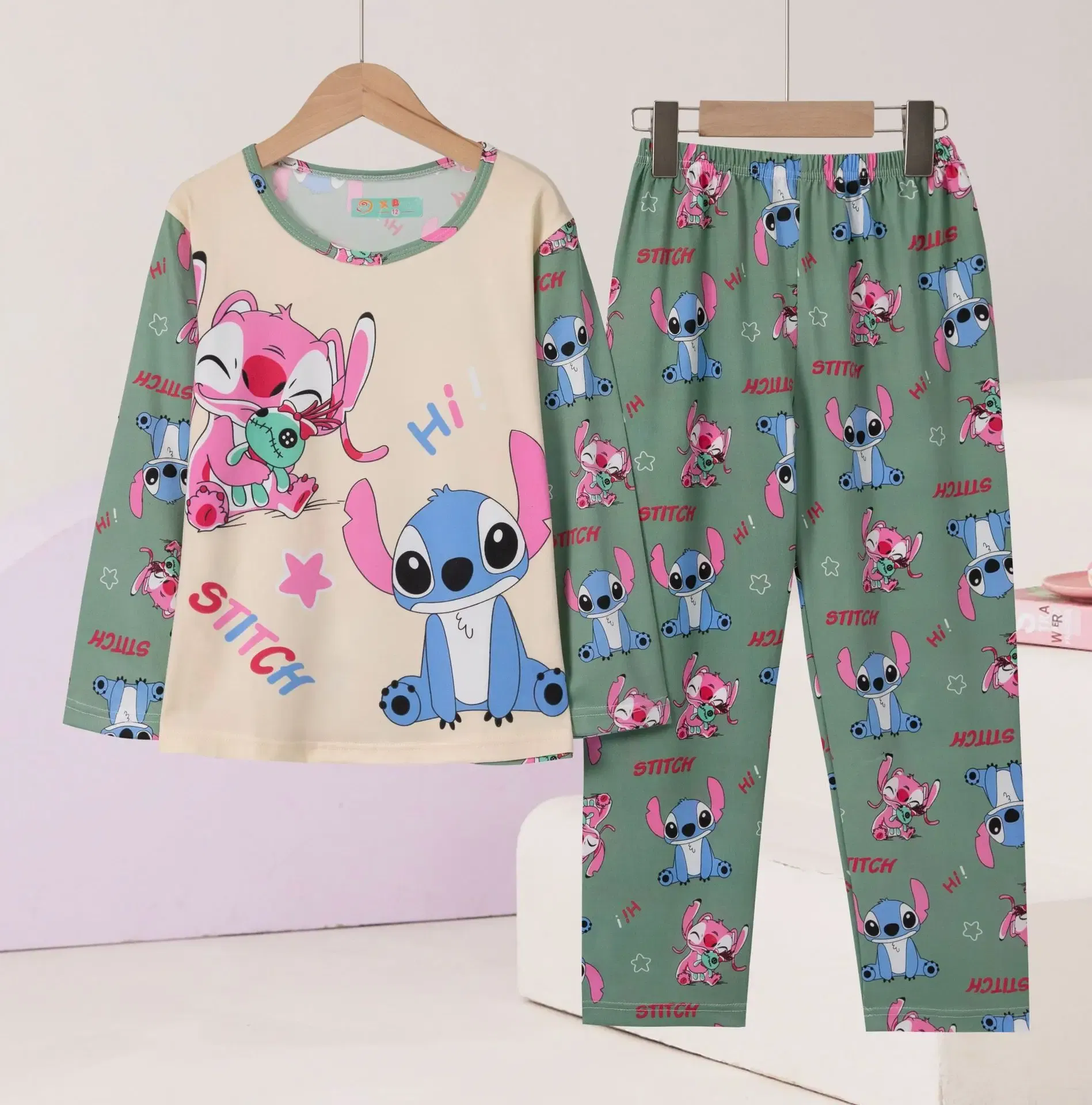 Color: black, Kid Size: 8T - New Pajama Boys Girls Pajamas Stitch Clothing Sets Kids Long Sleeve +Pant 2Piece Children Home Clothing Girl Nightgown