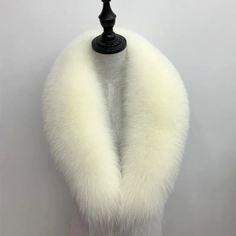 Color: Beige, Size: M - Winter Real Fox Fur Collar Woman Black Natural Fur Scarf Shawl For Women Collars Wraps Neck Warmer Fur Scarves Luxery Scarf Men