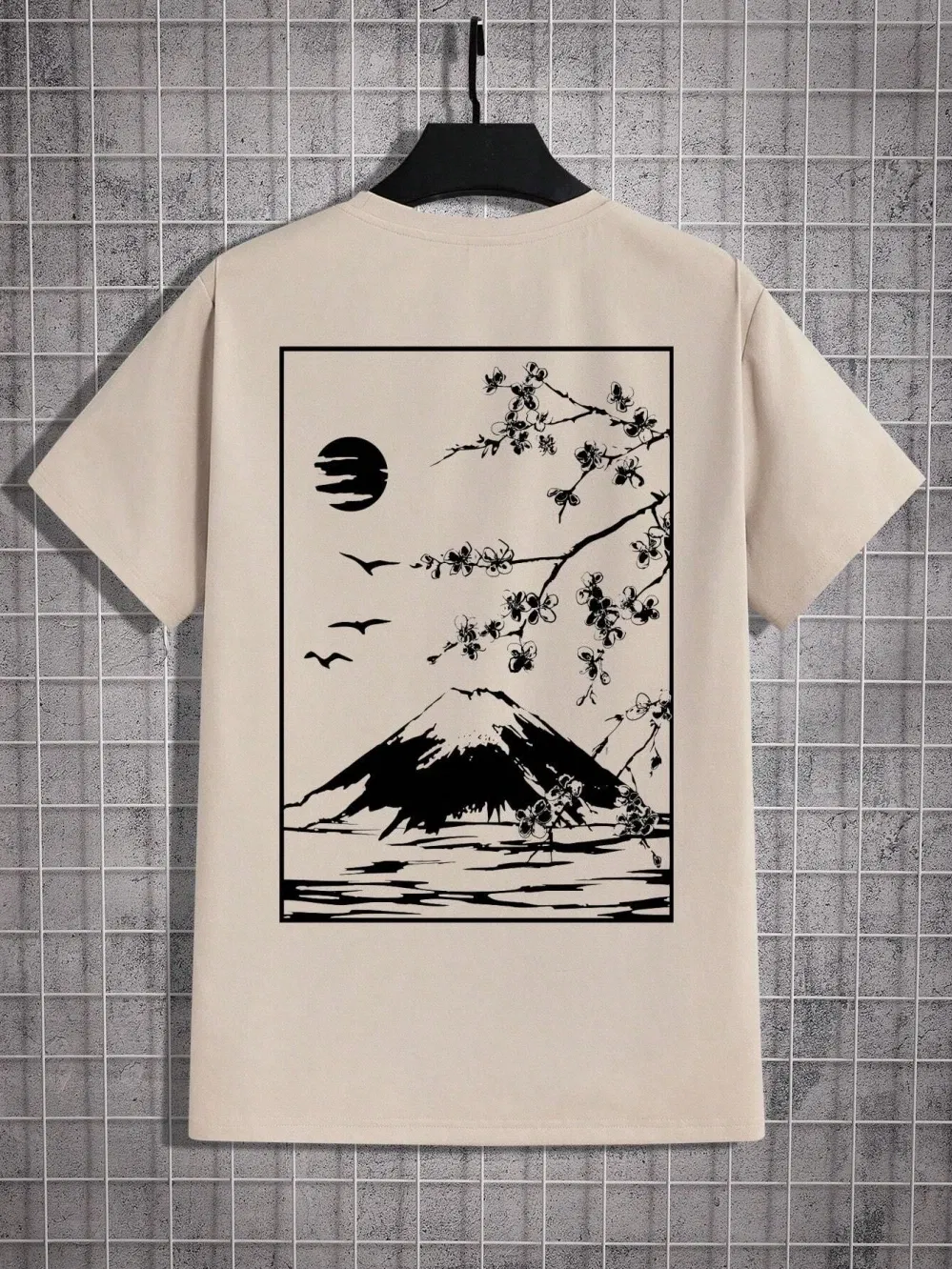 Color: black, Size: XXXL - Tokyo Sakura Mount Fuji Business Card T Shirt Men Fashion Tee Clothing Cotton Summer Casual Tops Hip Hop Loose Cotton T-Shirt