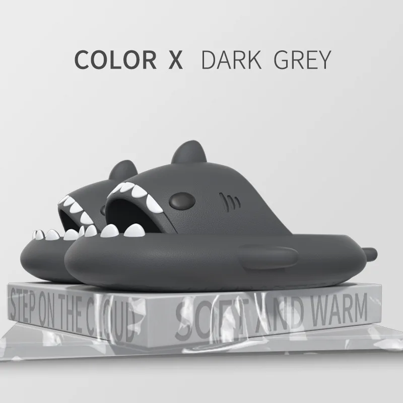 Color: GRAY, Shoe Size: 35.5 - Shark Slides Women Slippers Men Flip Flops Home Couple Kids Bathroom Flat Shoes Outdoor Beach Funny Sandals Men Slippers