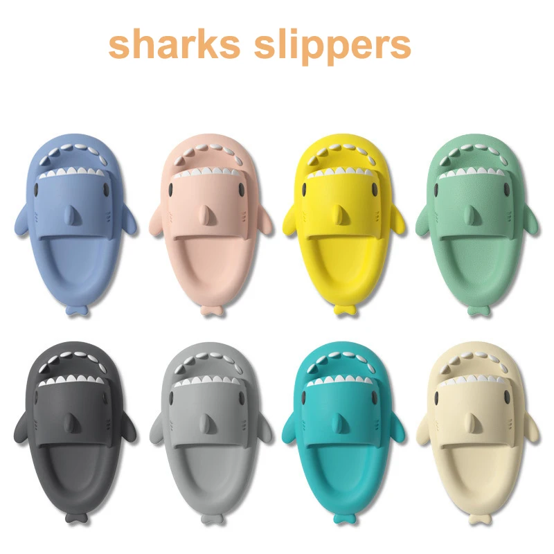 Color: GRAY, Shoe Size: 35.5 - Shark Slides Women Slippers Men Flip Flops Home Couple Kids Bathroom Flat Shoes Outdoor Beach Funny Sandals Men Slippers