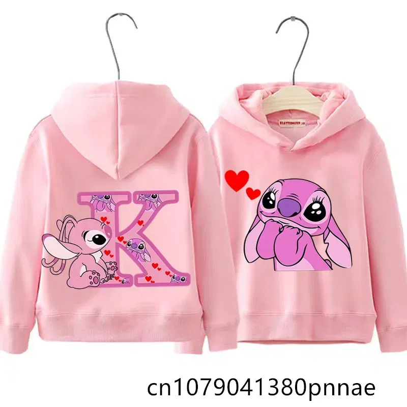 Color: army green, Kid Size: 9 - Girls Boys Lilo and Stitch Sportswear Hoodies Casual Fashion Sweatshirts Angel Letter AZ Anime Autumn/Winter Hoodie Kids Hoodies