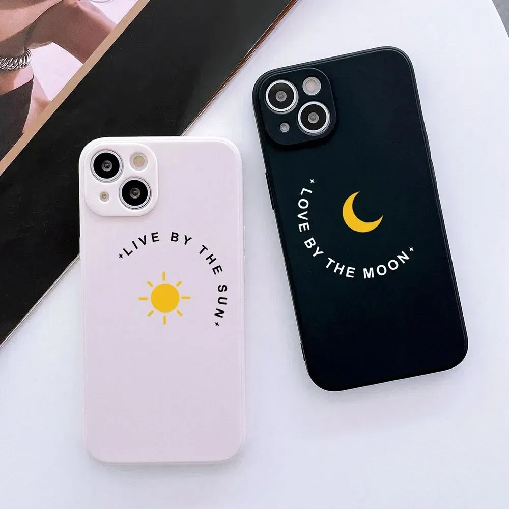 Color: Beige, Material: CANVAS - Couple Black and White Love Sun Moon Case For Samsung Galaxy S10 S20 S21 S22 S23 S24 FE Plus Ultra Note 20 Silicone Phone Case