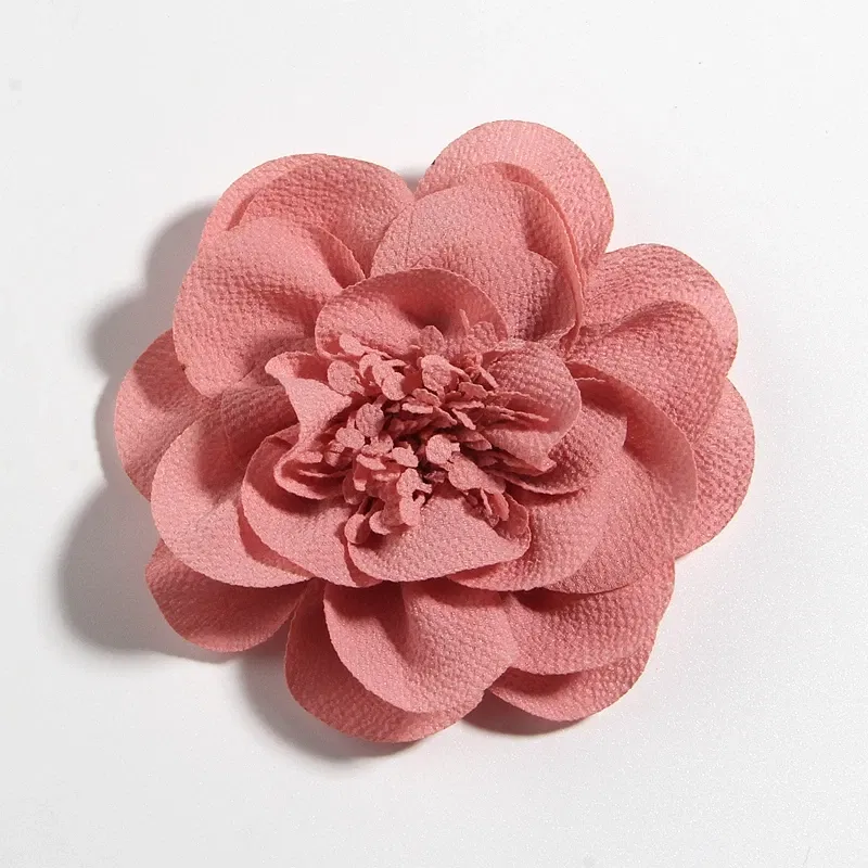 Color: Yellow - 1PC 10CM 3.8" Big Chiffon Flowers Hair Clips Hairpins Handmade Artificial Rolled Rose Fabric Flower For Girls Head Accessories