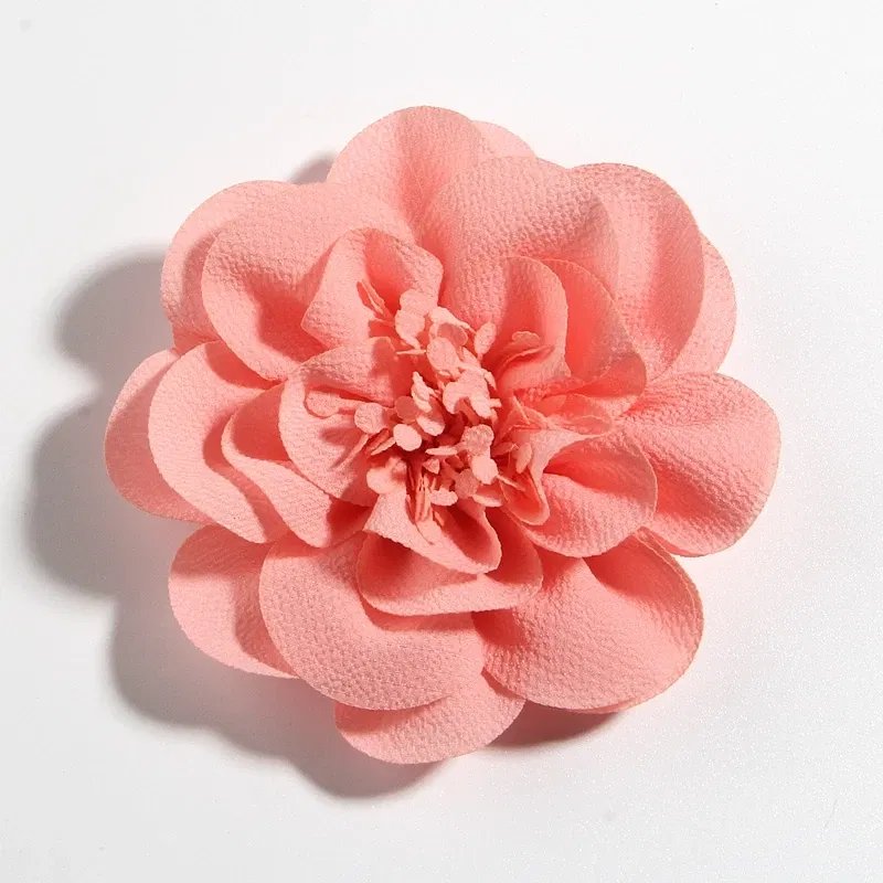 Color: Yellow - 1PC 10CM 3.8" Big Chiffon Flowers Hair Clips Hairpins Handmade Artificial Rolled Rose Fabric Flower For Girls Head Accessories