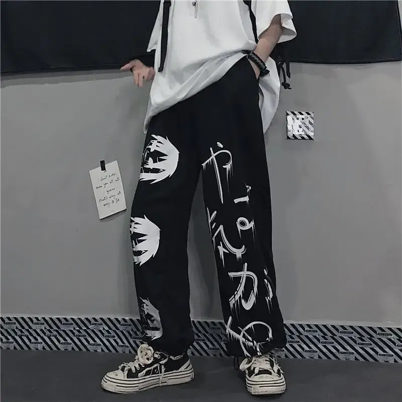Color: black, Size: XXL - Black Japenese Printed Anime Y2k Sweatpants Male Streetwear Wide Leg Oversize Baggy Pants Casual Sport Causl Trousers Men 2023
