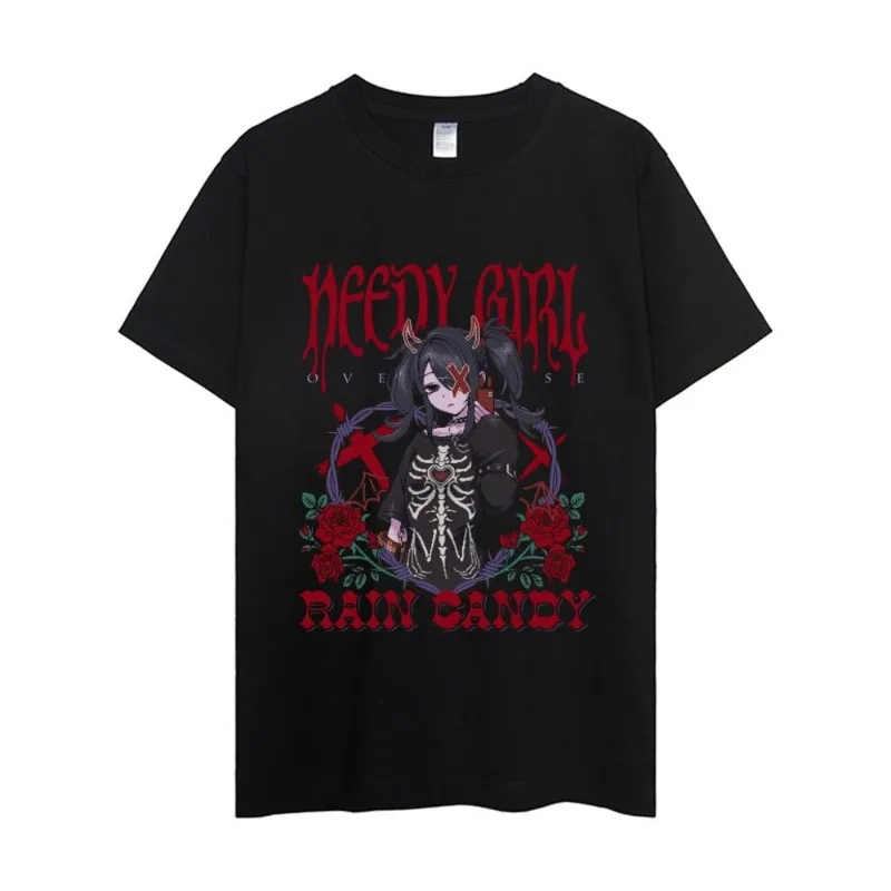 Color: SKY BLUE, Size: S - NEEDY GIRL OVERDOSE T Shirt Men Couple Combination Clothes Short Sleeve Collar Fashion Woman Cotton