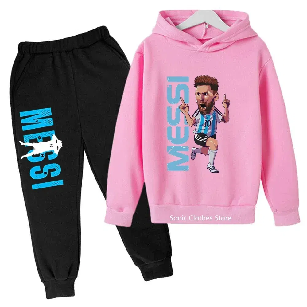 Color: WHITE, Kid Size: 4T - messi avatar printed children's clothing children's autumn and winter hoodies pants 2-piece casual boys and girls suits