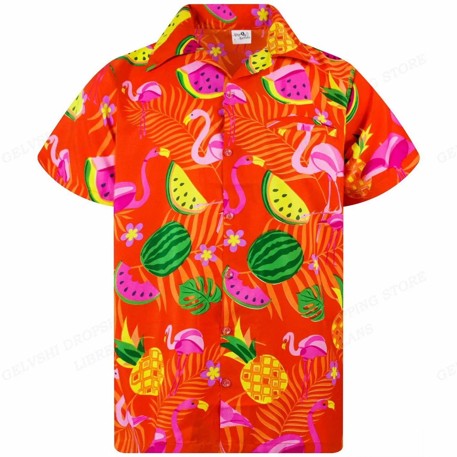 Color: black, Size: L - Flamingo Hawaiian Shirts Beach Summer Men's Shirt Tropic Leaf 3D Print Shirts Men Women Fashion Blouse Short Sleeve Vocation