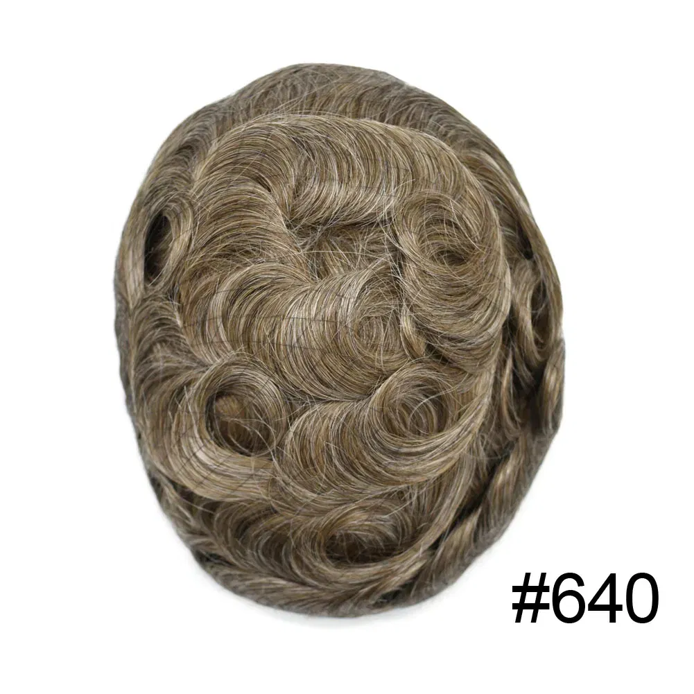 Toupee Color: 640#, Toupee Density: 90%, Length: 6 inches,  Toupee Size: 8x10 - Men Toupee Hair Systems Ultra Thin Skin 0.06MM V-LOOP Capillary Prosthesis Invisible Hairline Real Human HairPieces Hair Units