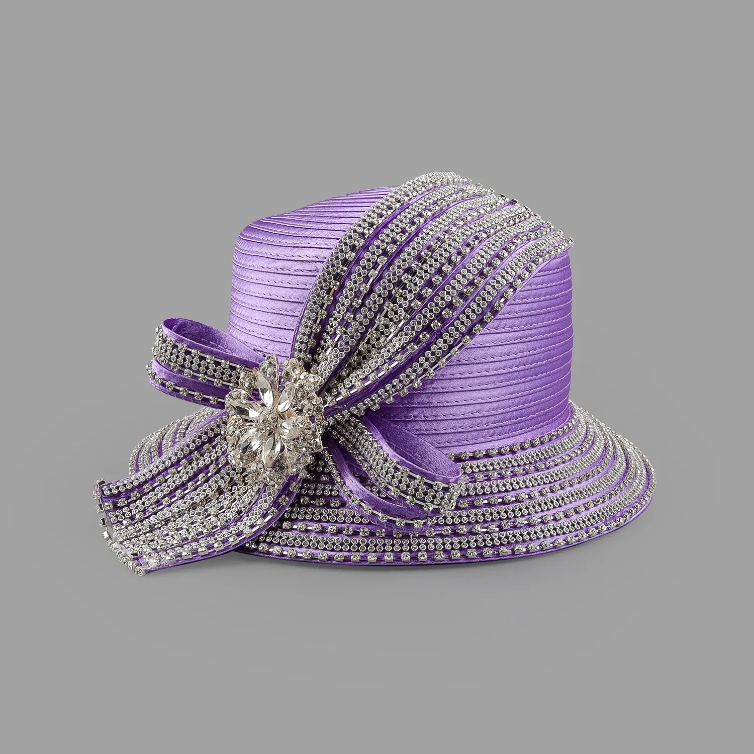 Color: ROYAL BLUE - Unique Satin Cloth Church Hat Perfect Photography Rhinestone Formal Top Hat Deluxe Banquet Flower Wedding Hat Female Fascinator