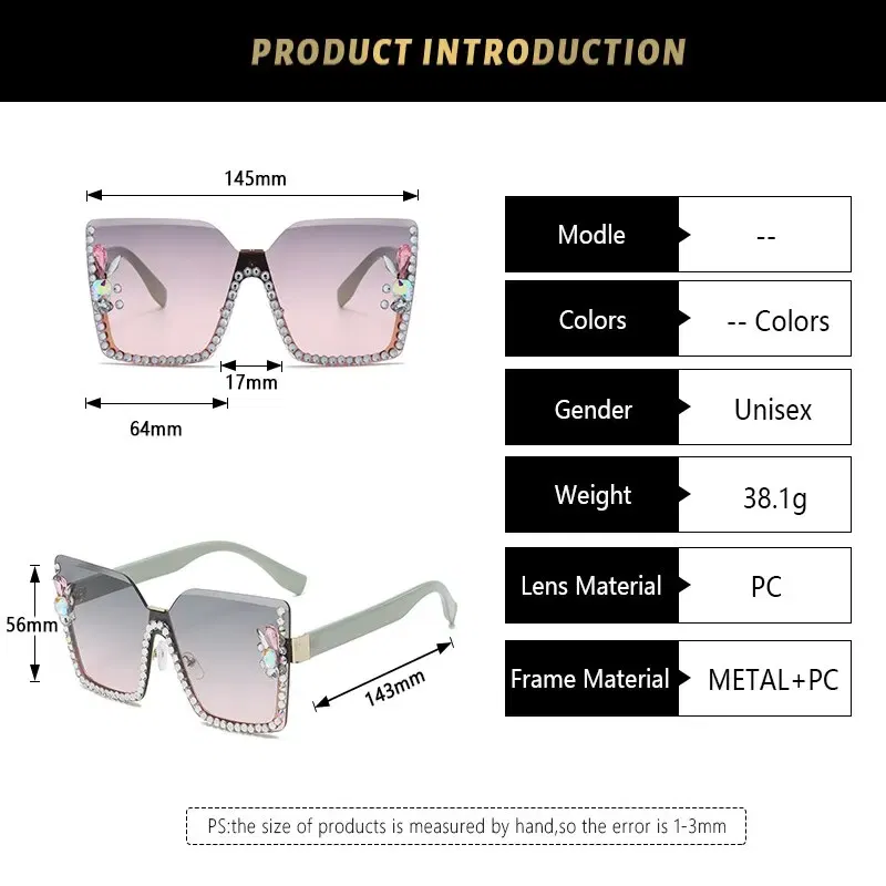Frame Color: Green, Lenses Color: Black - Women Festival Bling Rhinestone Square Sunglasses Female Trendy Gradient Crystal Rave Glasses For Party