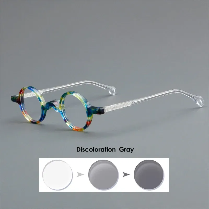 Frame Color: Yellow, Eye Prescription: +375 - VCKA Photochromic Acetate Myopia Glasses Men Retro Small Round Frames Women Custom prescription Anti-Blue  Eyewear -0.5 TO -10