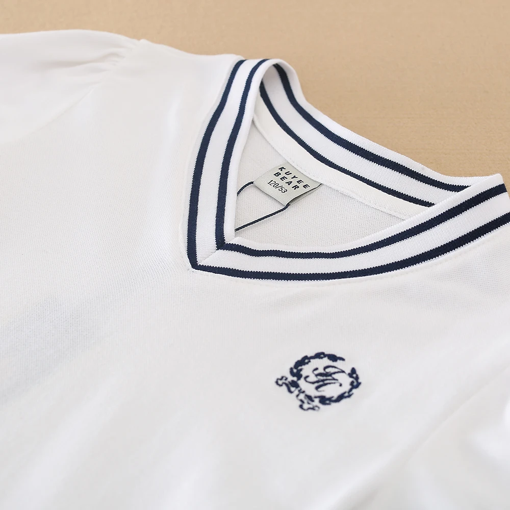 Color: Blue, Kid US Size: 11T - Girls' White Summer Dress V-Neck Polo Pleated Dress for School 5-12 Years Girls Clothing