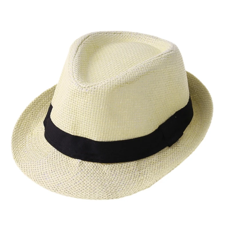 Color: Beige - Children Kids Summer Beach Straw Hat Panama Breathable Hat Large Brim Outdoor Breathable Hats Girls Boy Sunhat