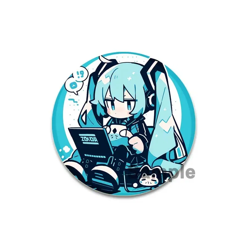 Color: Pink, Size: L - 58/44/32mm Miku Anime Round Pins Cartoon Badges Cosplay Handmade Tinplate Brooch on Backpack Clothes Chest Ornament Gifts