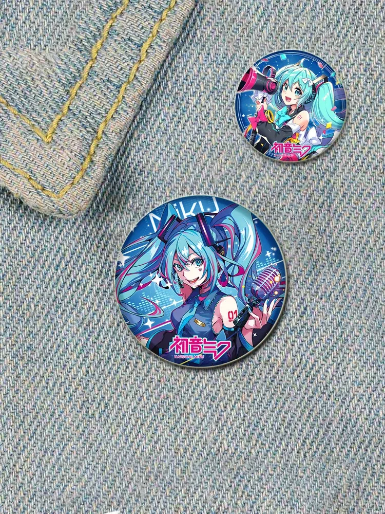 Color: Pink, Size: L - 58/44/32mm Miku Anime Round Pins Cartoon Badges Cosplay Handmade Tinplate Brooch on Backpack Clothes Chest Ornament Gifts