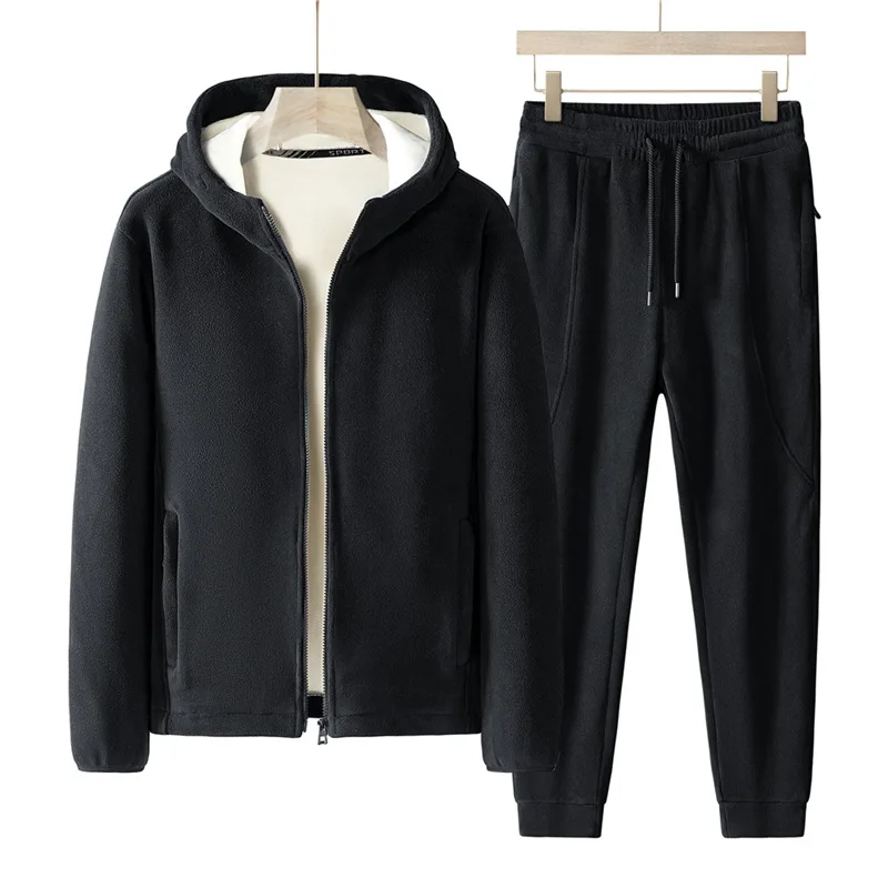 Color: Brown, Size: XXXL - Plus Size 7xl 8xl Men's 2pcs Tracksuit Sets Winter Warm Polar Fleece Liner Jacket+pants Set Men Casual Thick Sportswear Clothes