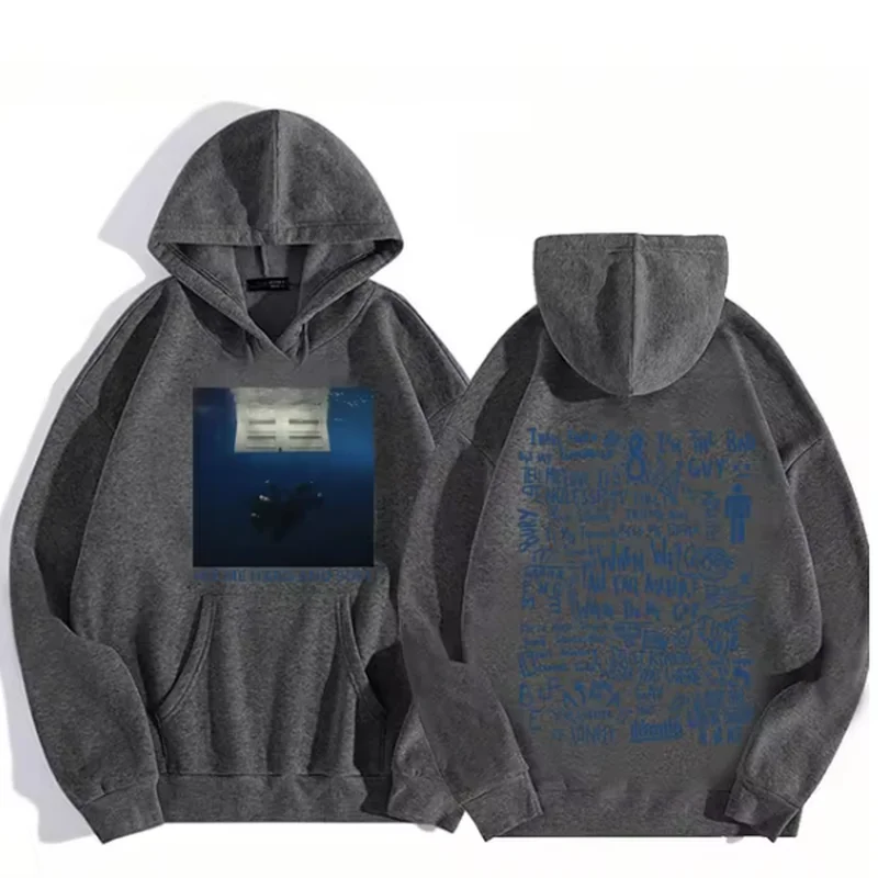 Color: GRAY, Size: XL - 2024 Hit Me Hard and Soft Tour Hoodie Billie Hoodie Men's Hoodie Sudaderas Men's Casual Sports