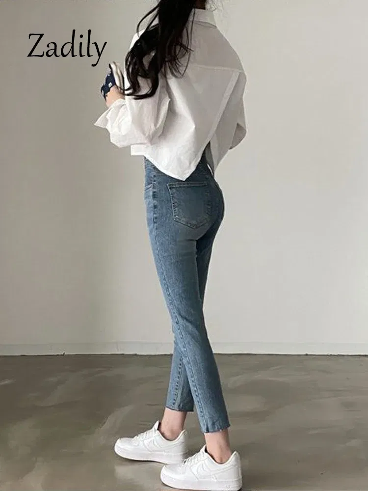 Color: Beige, Size: L - Zadily 2023 Spring New Casual Long Sleeve Women White Shirt Korea Style Solid Button Split Woman Crop Tops Blouse Party Clothing