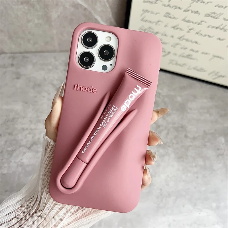 Color: black, Bundle: Bundle1, Material: Nylon - Phone Case For iPhone 12 13 14 15 16 Pro Max Plus 17 Air Portable Lip Gloss Holder Lipstick Silicone Soft Bumper Cover Lip Glaze