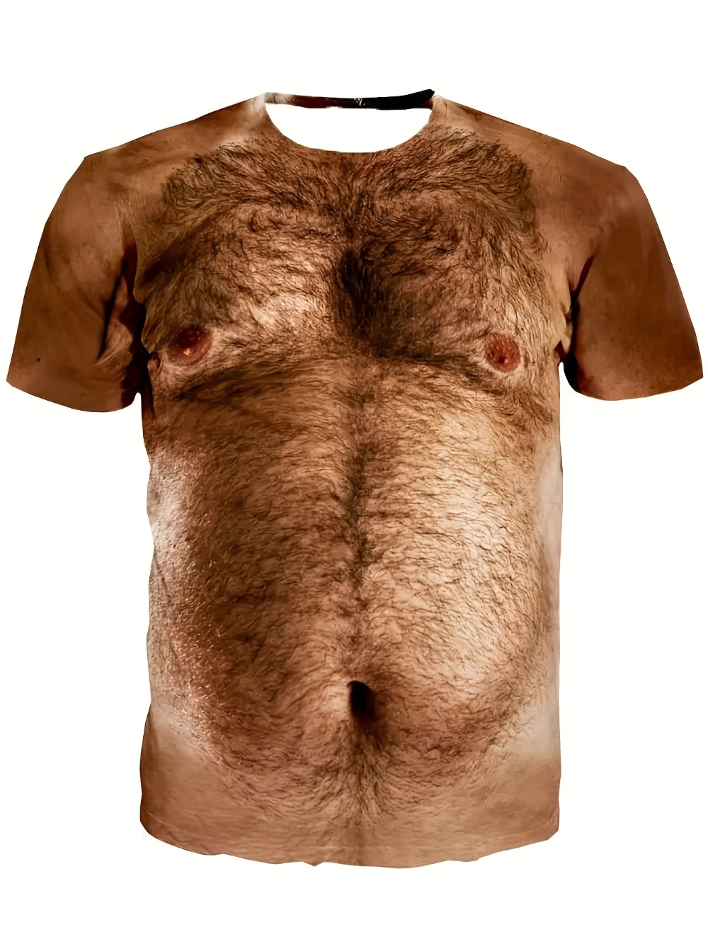 Color: Beige, Size: XXL - Men's 3D Belly Print T-Shirt Crew Neck Short Sleeve Regular Version Four Seasons Casual Streetwear Summer Light Fashion Top