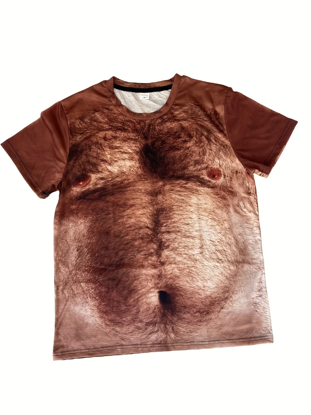 Color: Beige, Size: XXL - Men's 3D Belly Print T-Shirt Crew Neck Short Sleeve Regular Version Four Seasons Casual Streetwear Summer Light Fashion Top