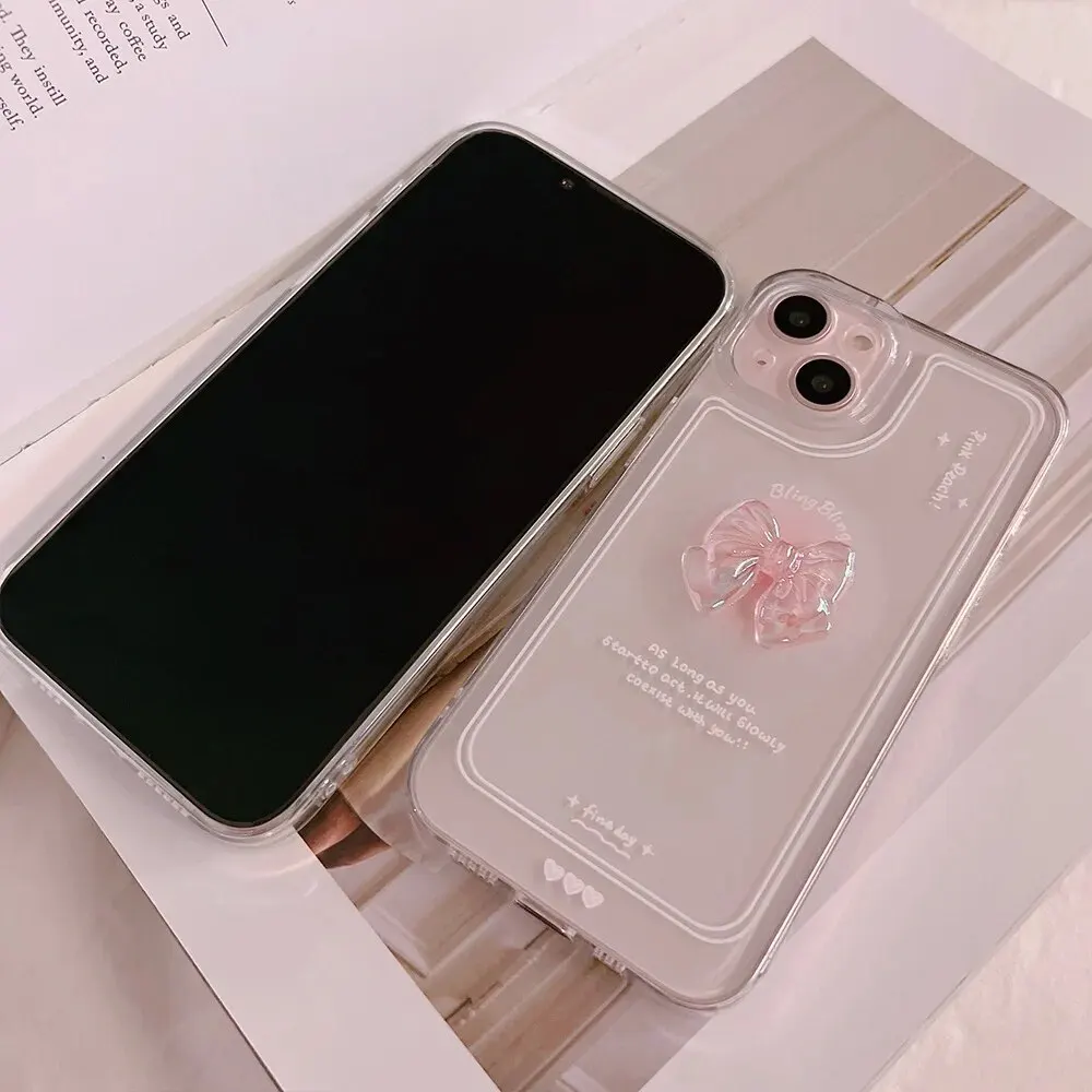Material: Silicon, Color: WHITE - NEW 3D Bow Transparent Mobile Phone Case For IPhone 15 14 Plus 13 Pro Max 12 Pro 11 Stereo Crystal Candy Cute Full Soft Cover