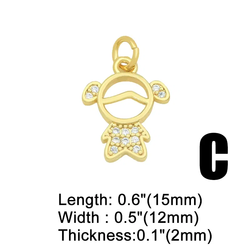 Metal color: Orange - OCESRIO Gold Plated CZ Small Boy and Girl Charms for Necklaces Copper DIY Handmade Pendants for Earrings Wholesale chma091