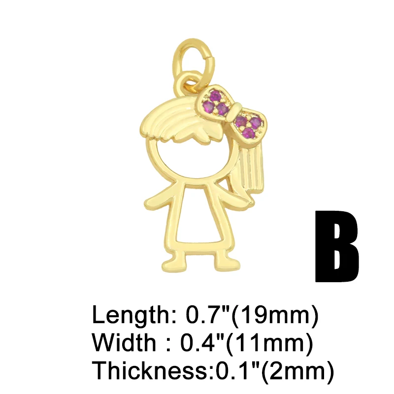 Metal color: Orange - OCESRIO Gold Plated CZ Small Boy and Girl Charms for Necklaces Copper DIY Handmade Pendants for Earrings Wholesale chma091