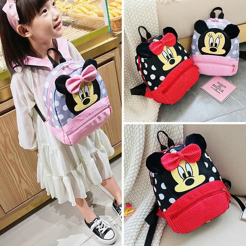 Color: black - Disney Cartoon Backpack For Baby Boys Girls Minnie Mickey Mouse Children Lovely Schoolbag Kindergarten Schoolbag Kids Gift