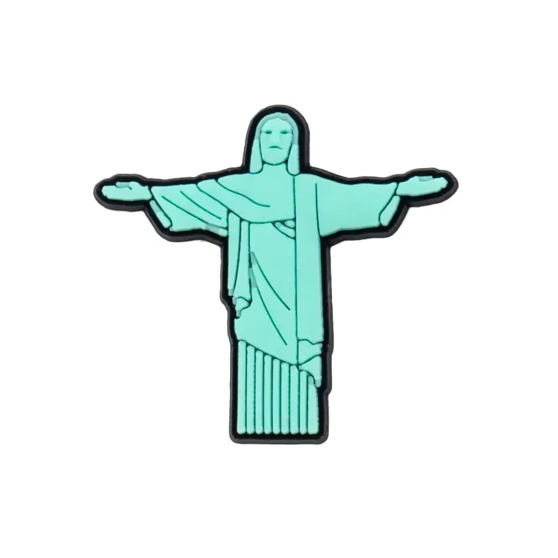 Color: Red - 1pcs New Shoe Charm Religion PVC Clog Charms Crucifix Blessed Virgin Mary Clog Pin Clips Jeans Garden Sandal Shoe Decoration