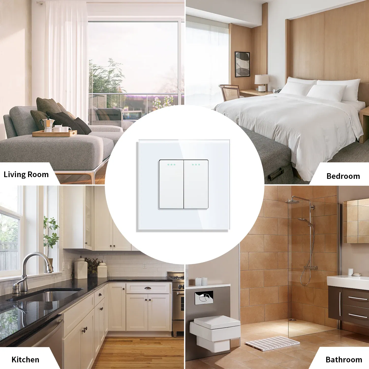 Color: Beige, Size: L, Ships From: CHINA - Bingoelec Push Button Switch 1/2/3 Gang 1 Way 2 Way 3 Way EU Standard Home light Switch Crystal Glass Panel Wall switch