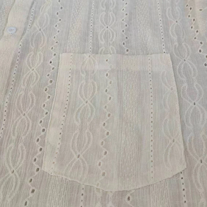 Color: Beige, Size: XXL - Shirts for men Apricot Handsome Lapel Men Blouse Vacation Hollow Out Sexy Fashion Men Clothing Male Mesh Long-sleeved Shirts