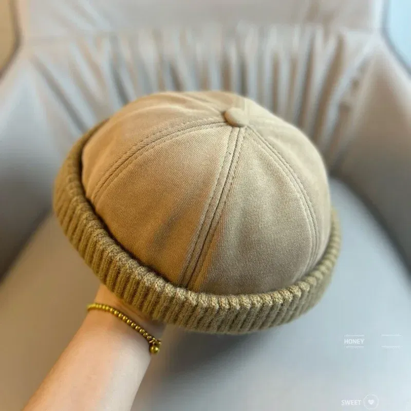 Color: Orange - Autumn and Winter Melon Skin Hat, Fashionable Brimless Sailor Hat, Men's and Women's Casual Fashionable Street Hat