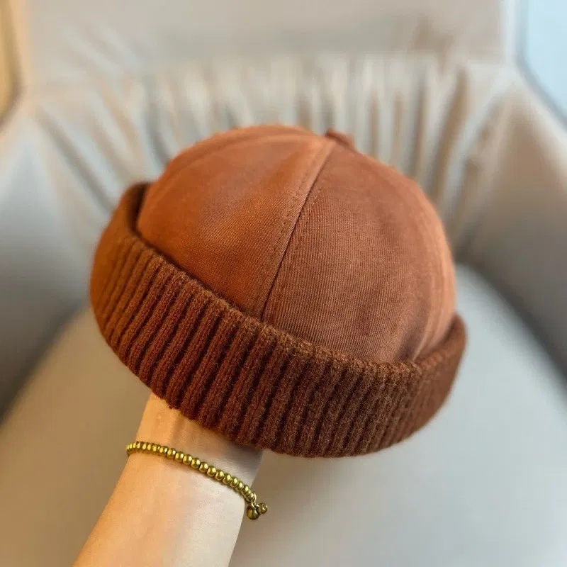 Color: Orange - Autumn and Winter Melon Skin Hat, Fashionable Brimless Sailor Hat, Men's and Women's Casual Fashionable Street Hat