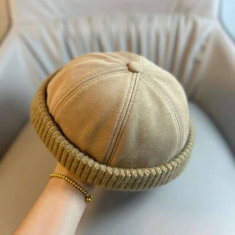 Color: Orange - Autumn and Winter Melon Skin Hat, Fashionable Brimless Sailor Hat, Men's and Women's Casual Fashionable Street Hat