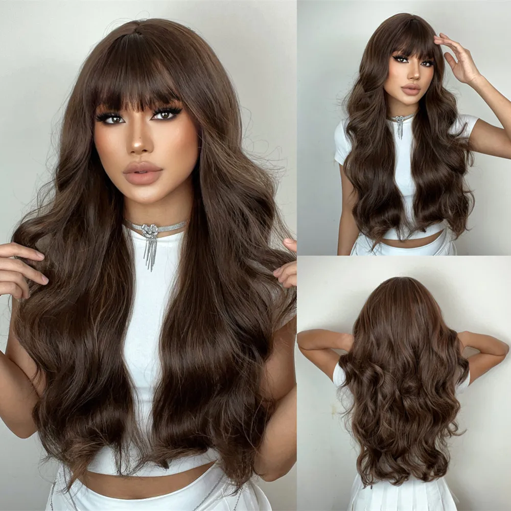 Color: T1B/613 - Blonde synthetic wig with straight bangs Ladies Cosplay wig High temperature silk wig set with big waves and long curly hair